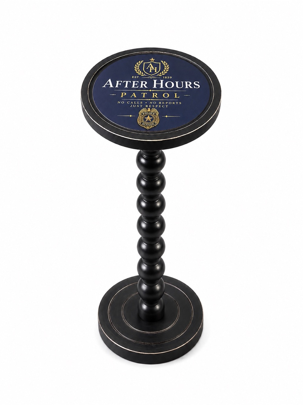 After Hours Patrol Police Drink Table, Small End Table, Whiskey Martini Stand
